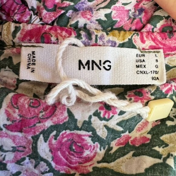 Mango Pink Green Cream Rose Floral Print 3/4 Puff Sleeve Off Shoulder Blouse - Picture 7 of 11